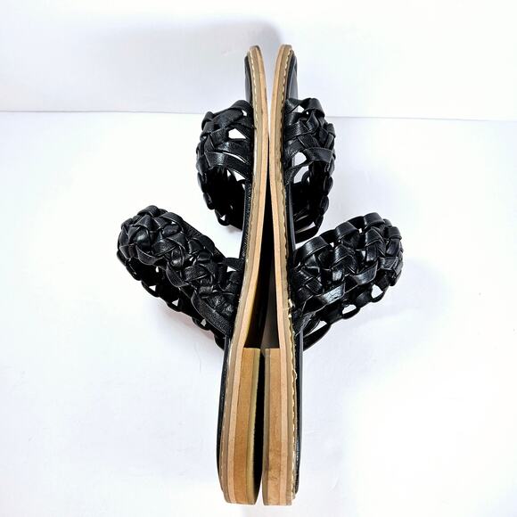 Crown Vintage OLEYA‎ Black Braided Leather Square Toe Slide Sandals Size 9M - Picture 6 of 8